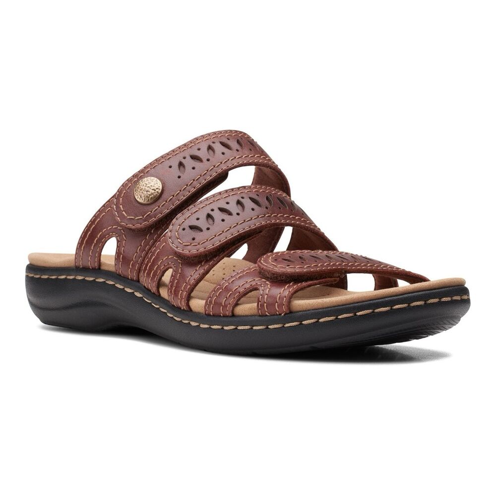 Clarks Collection Laurieann Dee Leather Sandals Womens Sz 7 Strappy Low Wedge